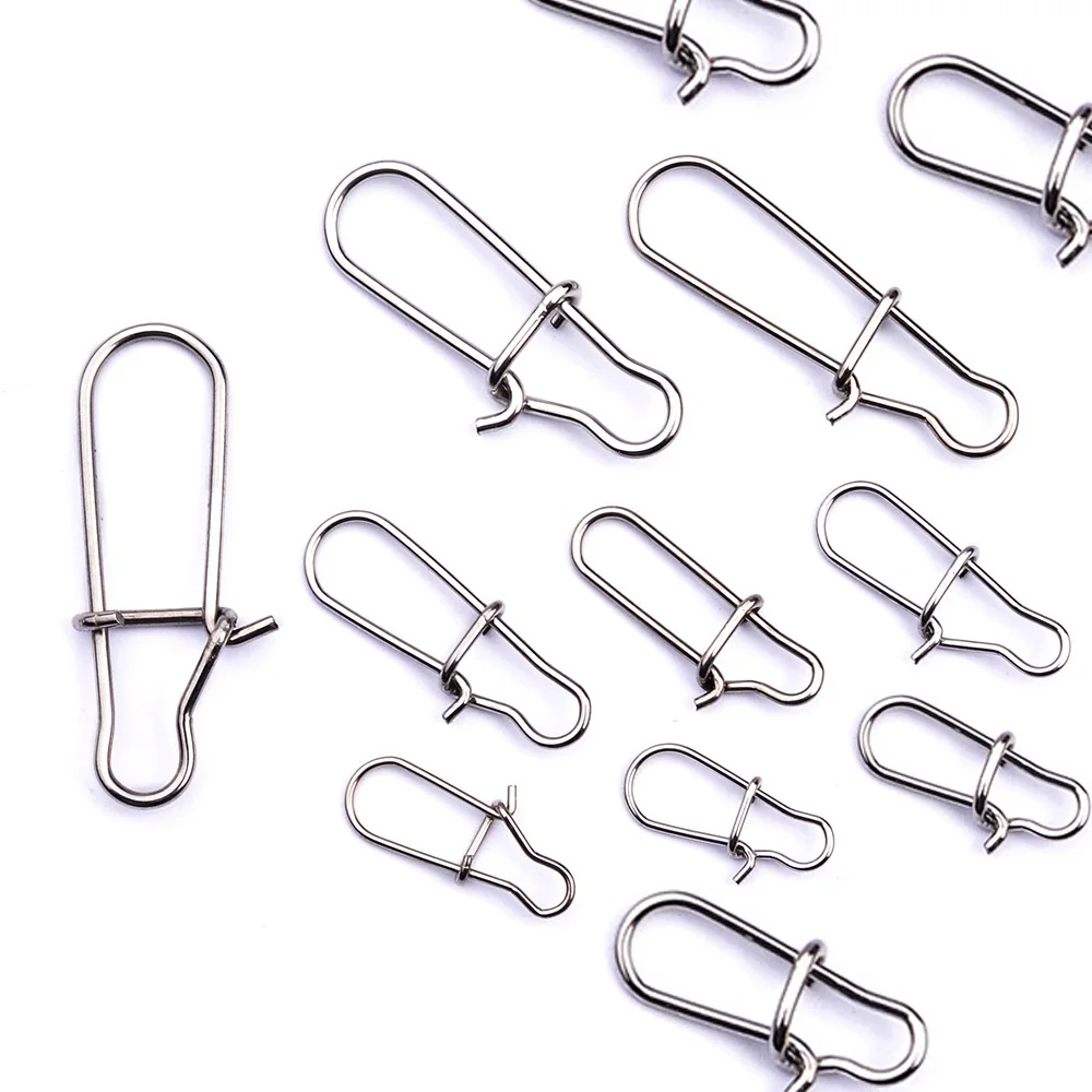 Broche de pesca de acero inoxidable, 100 piezas, enganchado a presión, Clip de cierre, accesorios, aparejos para Barril, gancho de señuelo giratorio - imagen 4