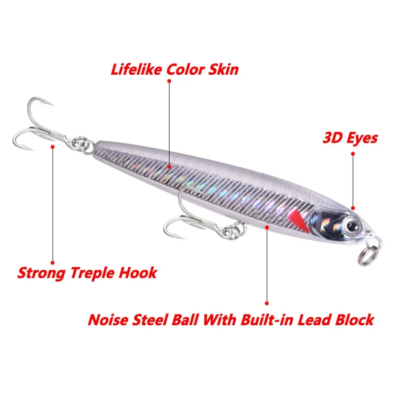 Señuelo de pesca tipo lápiz Wobblers que se hunde por vibración, 10g, 14g, 18g, cebo duro Artificial con anzuelos fuertes para aparejos de Lucio, carpa, 1 ud. - imagen 5