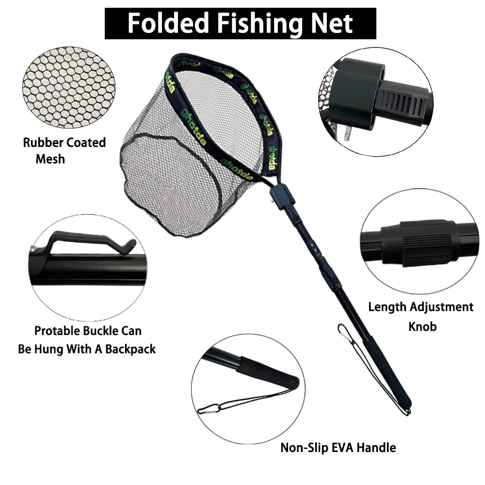 Red de pesca flotante, red de aterrizaje plegable, fácil captura y liberación con poste telescópico, red de pesca recubierta de goma para sal/agua dulce - imagen 5