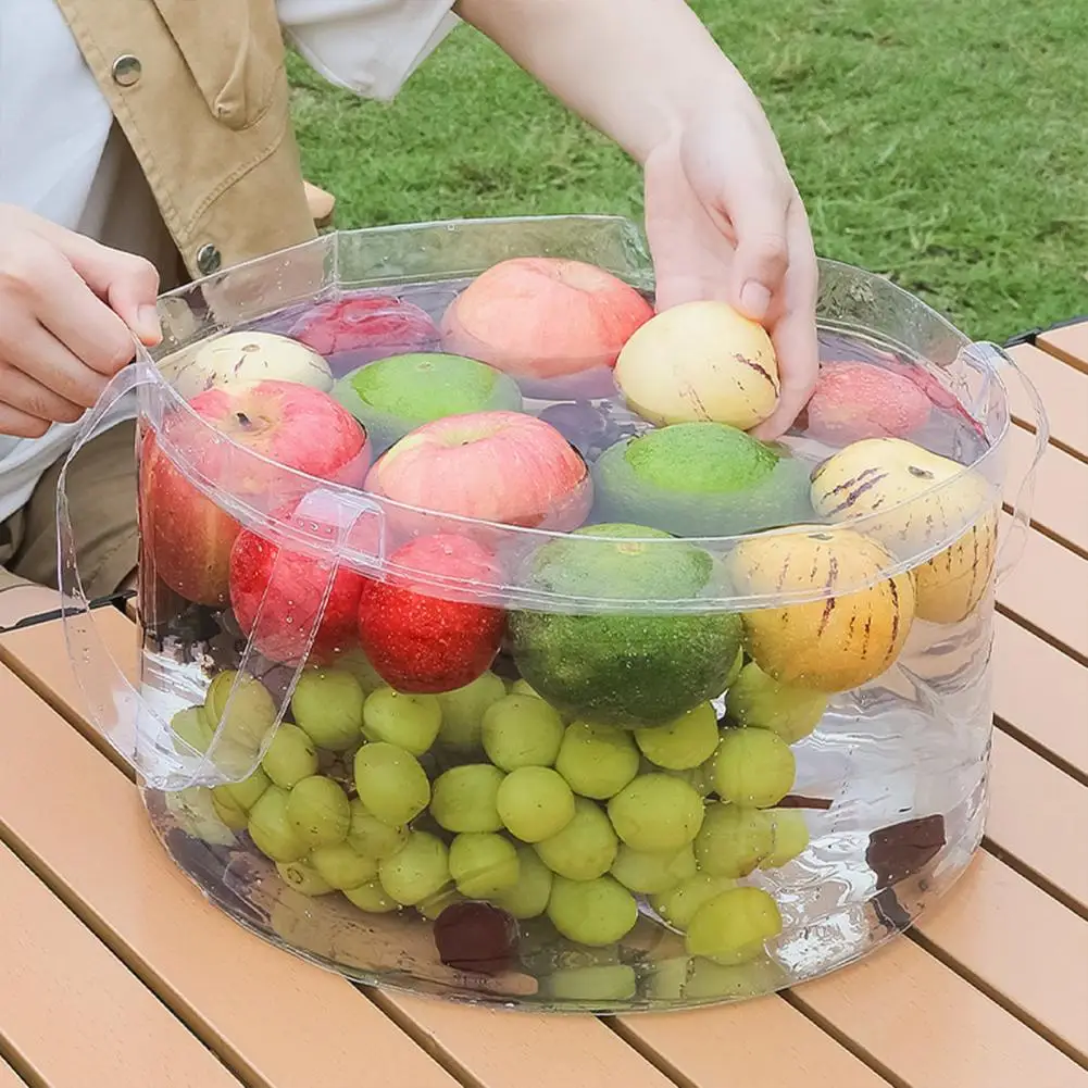 Cubo de agua plegable de 6,8/12L con mango portátil, bolsa de lavabo de PVC impermeable, cubo de almacenamiento de agua plegable para acampar y pescar - imagen 4