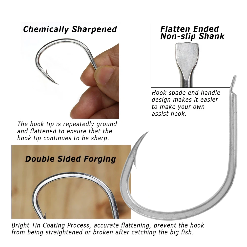 ICERIO 50 Uds anzuelo de ayuda de Jigging lento mango de pala de estaño brillante forjado Lucio atún lubina anzuelos de pesca de agua salada anticorsión - imagen 3
