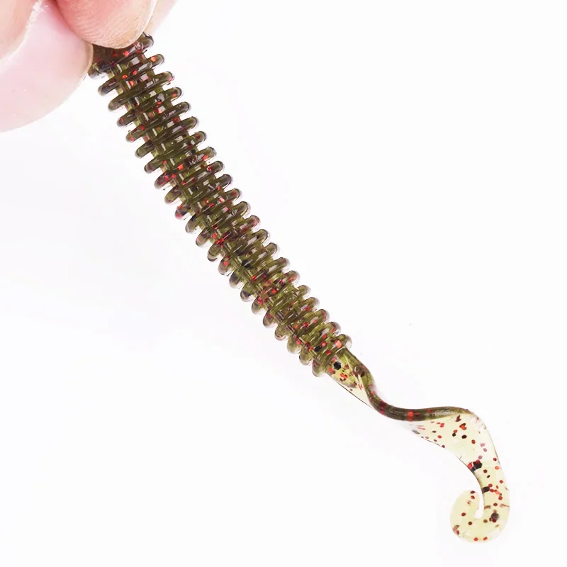 10 Uds gusanos cebo suave de silicona 6,5 cm 1,3g Jig Wobblers Señuelos de pesca atractivo olor a camarón sal cola giratoria aparejos de carpa lubina - imagen 3