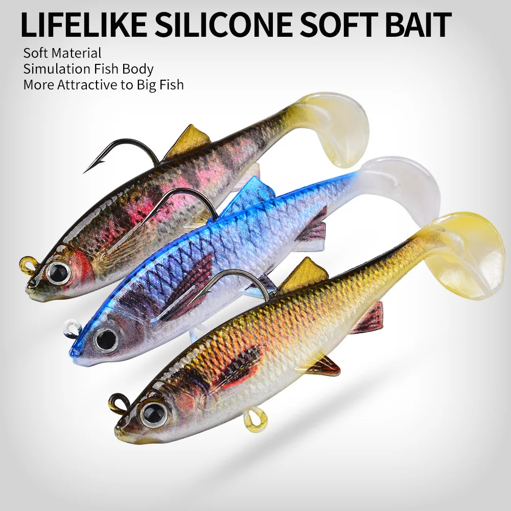 Señuelo blando ponderado con cola en T: cebo de pesca realista para lubina y pez negro, cebo de natación de fundición larga, agua salada y dulce - imagen 3