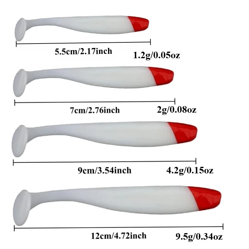 Señuelos Swimbait cola T cabeza roja cuerpo blanco para trucha lubina - imagen 4