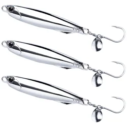 Señuelo de pesca de mar de 10g-80g, cuchara, señuelo de pesca giratorio, plantilla de Metal de fundición larga para caballa, bacalao, lubina, Lucio con anzuelos individuales