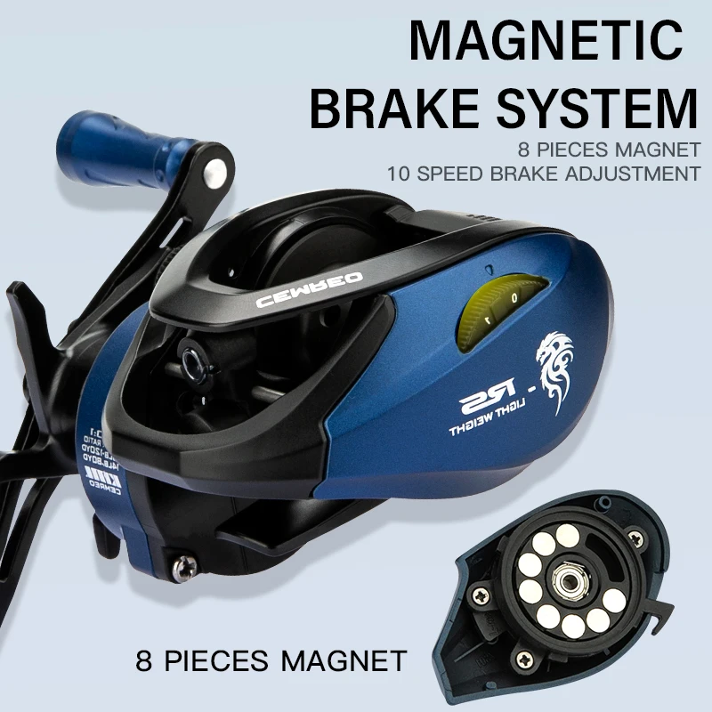 Carrete de pesca de fundición de cebo, freno magnético de arrastre de 7kg, relación de engranaje 7,0:1, aparejos de pesca ultraligeros, pesca de carpa, trucha y lubina, modelo RS-BL - imagen 5