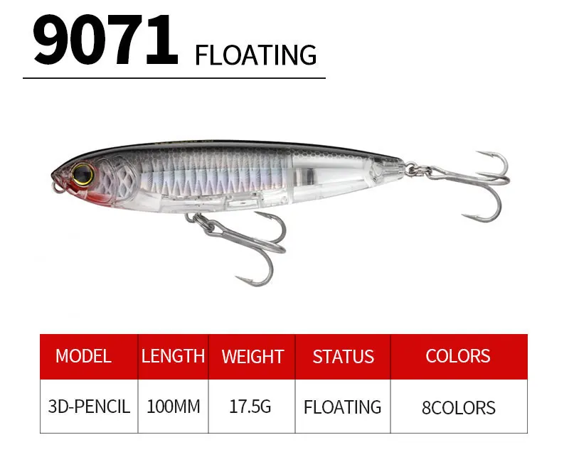 Experimente la emoción de la pesca con el lápiz 3D flotante 9071 diseñado para 8 colores y pesando 17