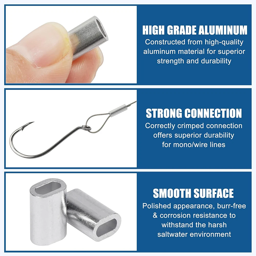 100 Uds mangas de engarce de aluminio de un solo barril mangas de prensado ovaladas conectores de tubo de sedal aparejos de pesca de cuerda de alambre - imagen 4