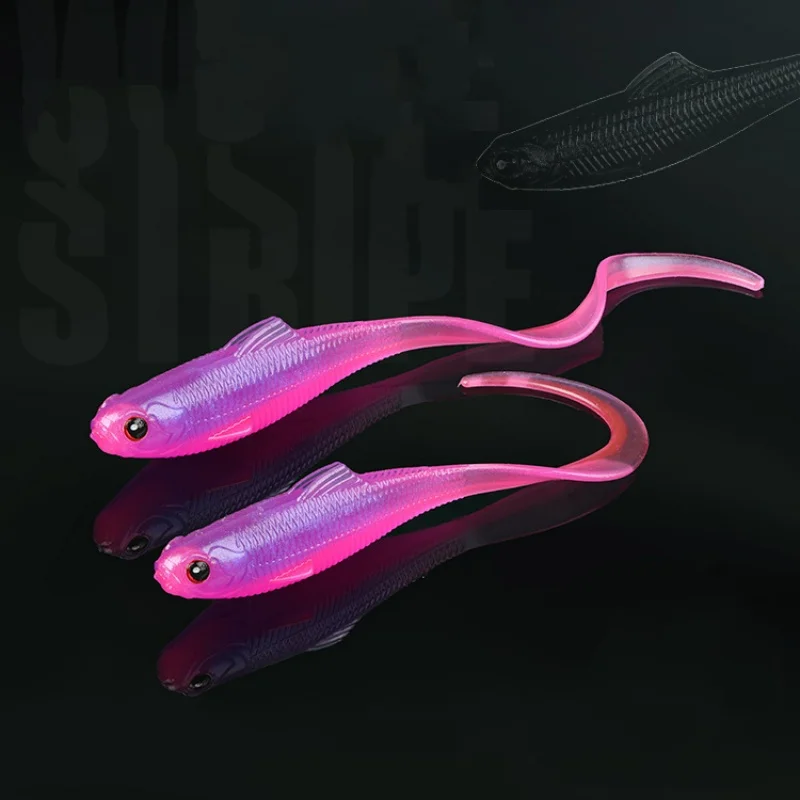 Señuelo de pesca cebo blando gran turbulencia cola de onda picante señuelos artificiales volumen flujo competencia lubina mandarín 8-12 piezas en oferta