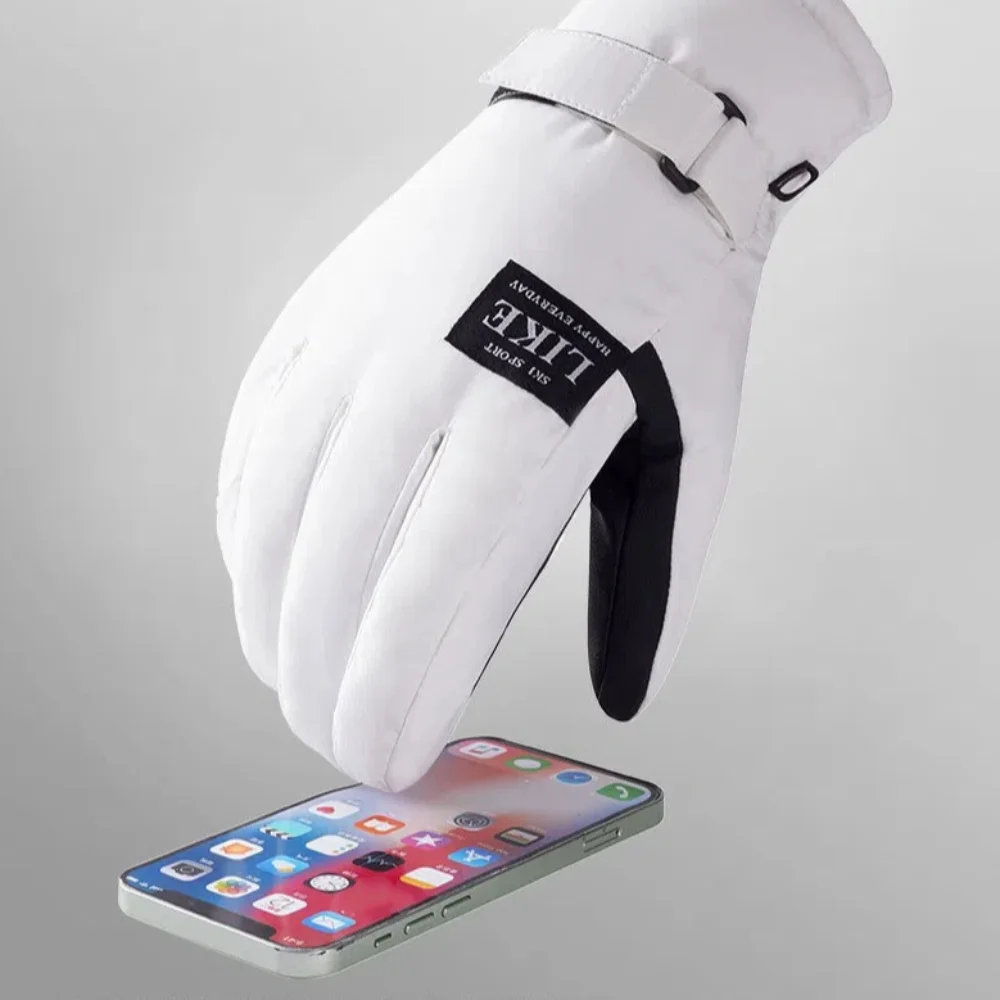 Guantes cálidos de invierno para Snowboard, guantes de lana impermeables a prueba de viento, dedos completos, guantes blancos térmicos antideslizantes para deportes al aire libre