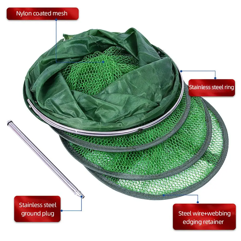 Jaula de red de pesca flotante plegable, Red de cebo de pesca, cesta de alambre, jaula de peces plegable portátil resistente - imagen 2