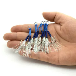 Anzuelos de Jigging doble par con púas y pluma azul para pesca
