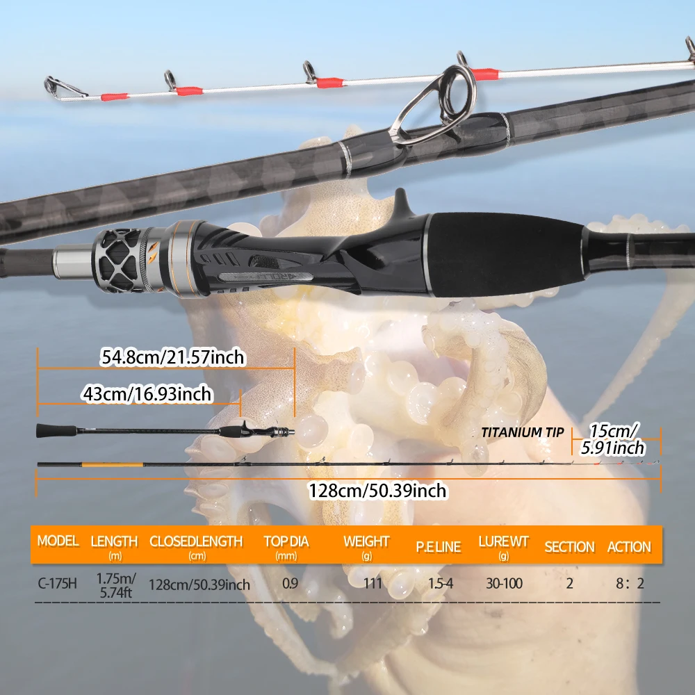 ROLLFISH-caña de pescar de calamar con punta de titanio, acción de 1,75 M, 8:2 de fibra de carbono, caña de Jigging de agua salada, incluye bolsa de almacenamiento para caña - imagen 4