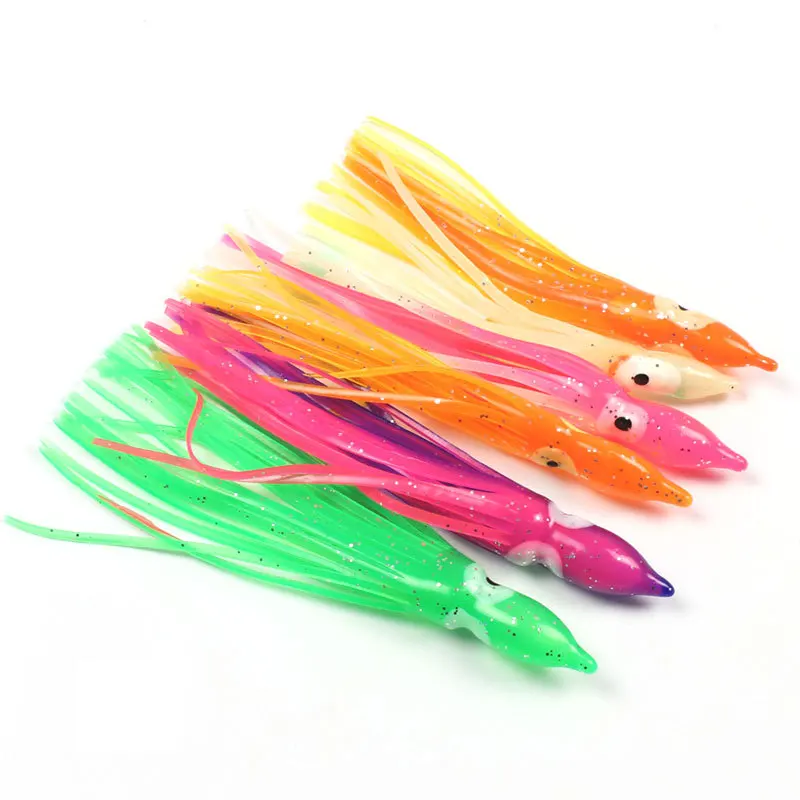 Señuelo suave y luminoso de pulpo para Pesca nocturna, cebo Artificial para atún, faldas de Squit de goma brillante, 5cm/100 cm/9cm, 7,5 unidades por lote - imagen 4