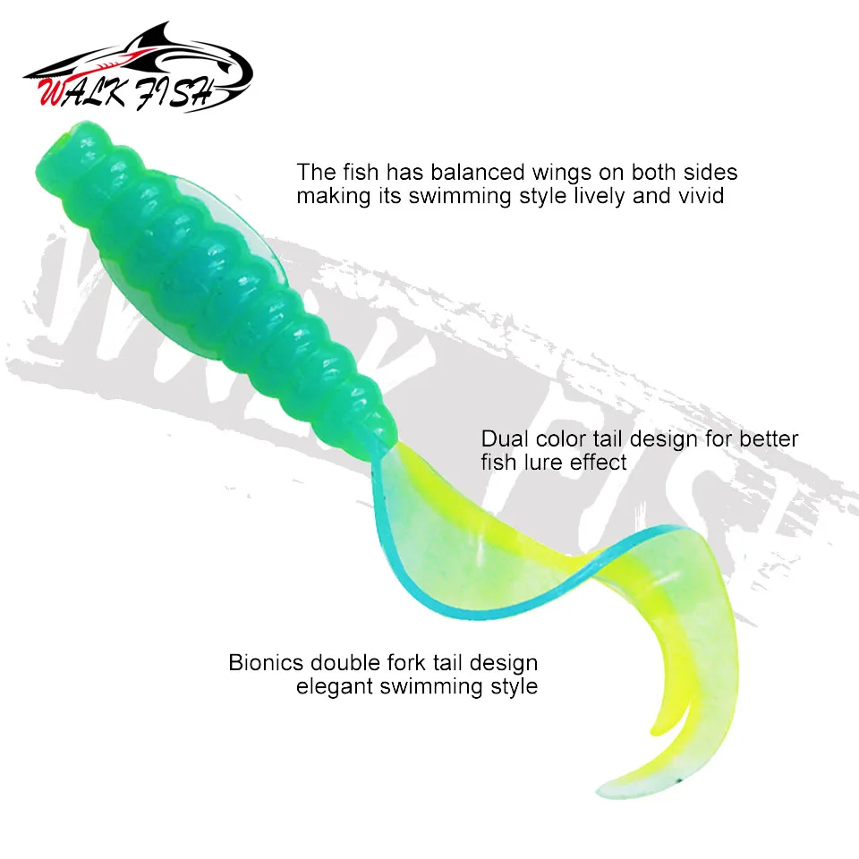 WALK FISH-Señuelos de Pesca de 10 piezas, cebos blandos de gusano, 55mm, 75mm, buena acción para nadar, alta calidad, Artificail, nueva forma de Japón, señuelo suave para lubina - imagen 2