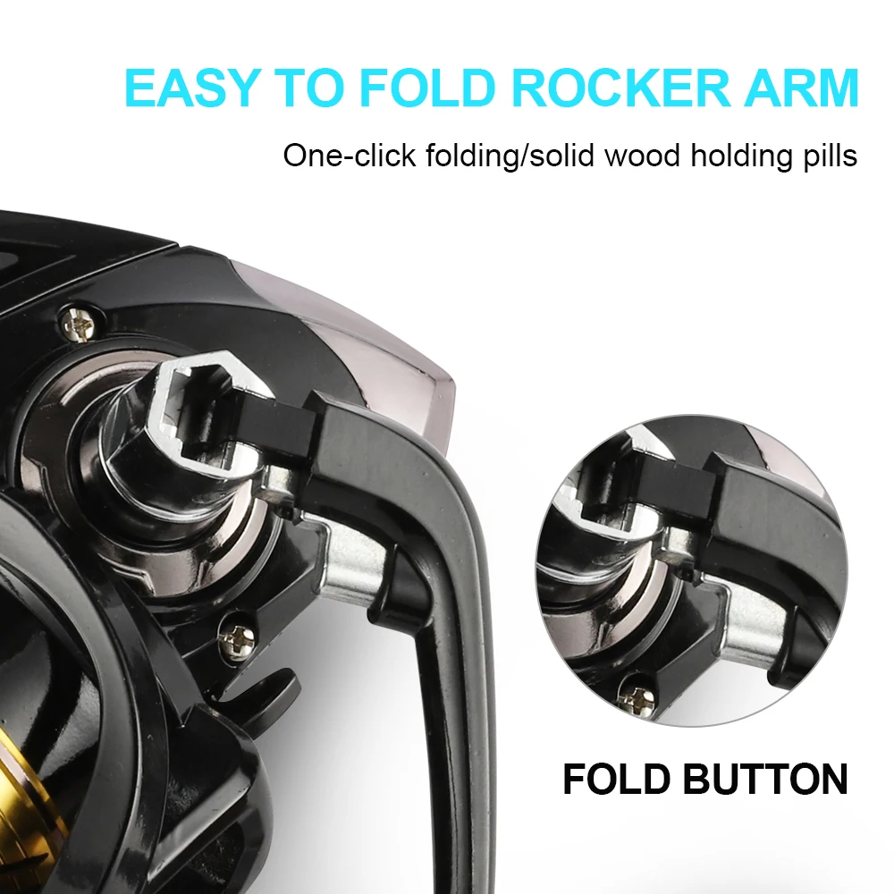 Carrete giratorio BILLINGS, carretes de pesca giratorios de arrastre máximo de 22LB, carrete de pesca para agua dulce, relación de engranaje 5,2: 1 con mecedores de Metal plegables - imagen 3