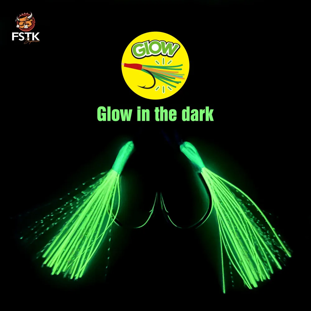 Gancho FSTK Metal Jig Glow Feather Assist Hook12 # 13 # 14 # Gancho de acero con alto contenido de carbono, pegamento epoxi, anzuelo doble, anzuelo de pesca de mar, Jigging lento - imagen 4