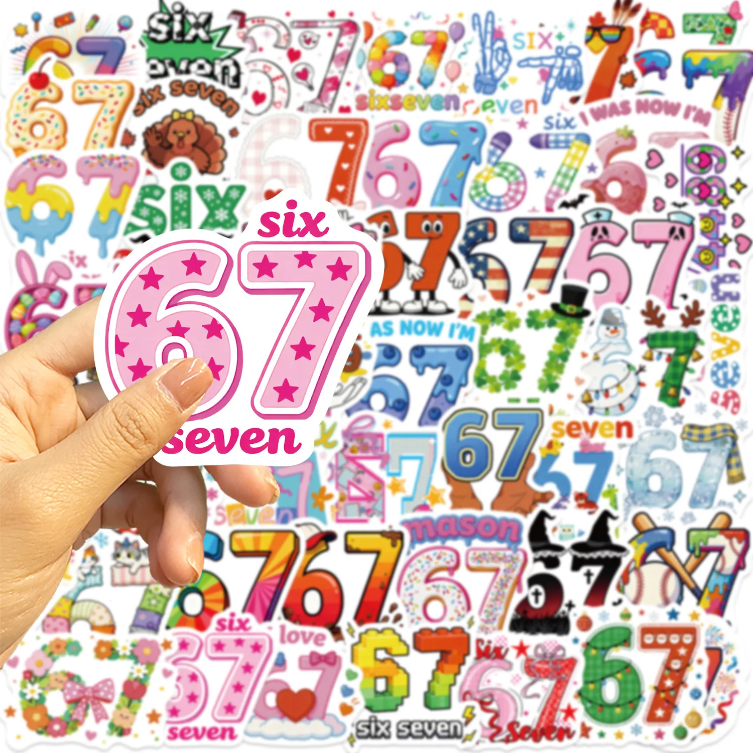 50 Uds. De pegatinas de figuras de colores número 67, bricolaje, teléfono, guitarra, portátil, maleta, botella de agua, pegatinas impermeables, juguetes - imagen 5