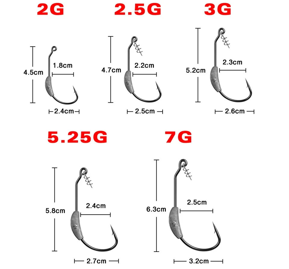 WALK FISH-anzuelo de pesca con cabeza de anzuelo de plomo, 2g, 2,5g, 3g, 5,25g, 7g, Pin de bloqueo de resorte para cebo blando de anzuelos de acero al carbono, aparejos de pesca, 5 uds. - imagen 3