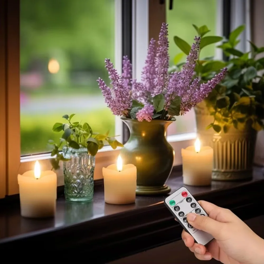 Velas de luz LED de té de cera Real, 6 uds., con temporizador, 300 + horas, mecha negra realista, velas con pilas para decoración navideña de boda - imagen 5