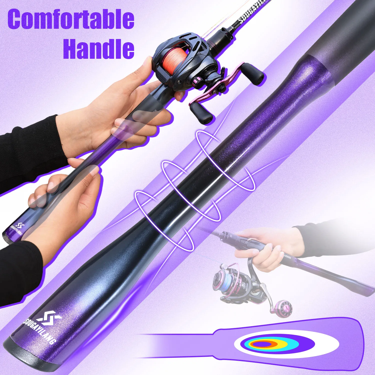 Caña de pescar Sougayilang Baitcasting, señuelo de 2 secciones, arrastre máximo de 1,8/2,1 m, cañas de pescar ligeras de 8kg para agua dulce y salada - imagen 3