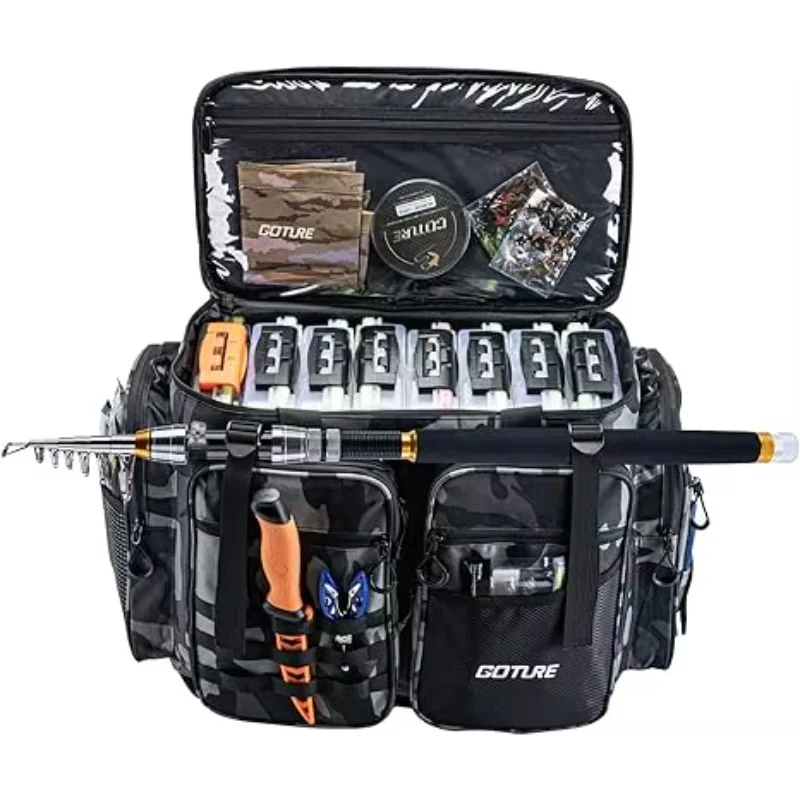 Goture Pro Angler bolsa de aparejos con capacidad para 8x3700 + 4x3600 bandejas resistente al agua organizador de equipo de pesca de agua salada 21,65 "regalo para hombres