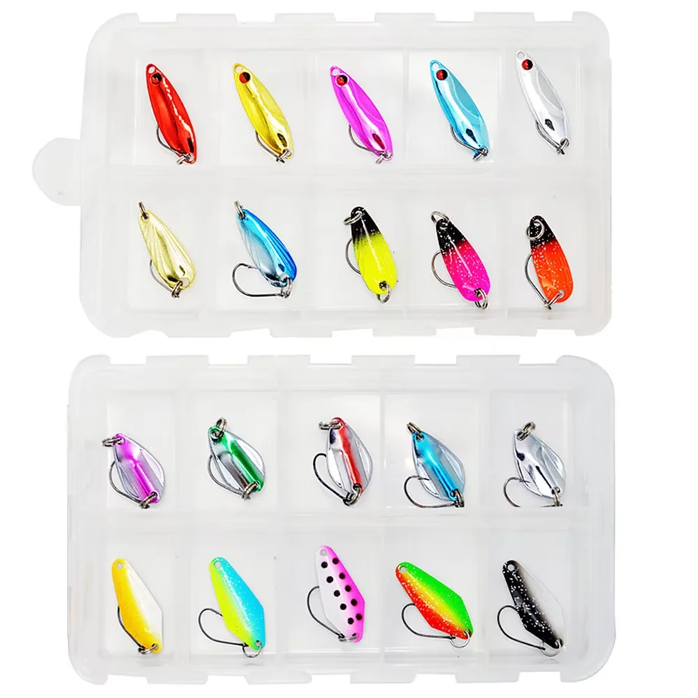 TWM20Pcs/Set de Señuelos de Pesca de colores mezclados, juego de cebo con cuchara, Kit de señuelos de Metal, Señuelos de Pesca con lentejuelas con caja, anzuelos triples, aparejos de pesca - imagen 3