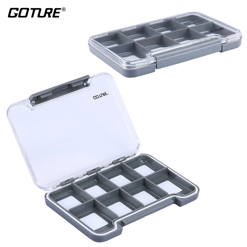 Goture-caja de aparejos de pesca magnética, caja de señuelos, impermeable, ABS de alta resistencia, 8 componentes, tapa transparente, caja de pesca con mosca - imagen 2