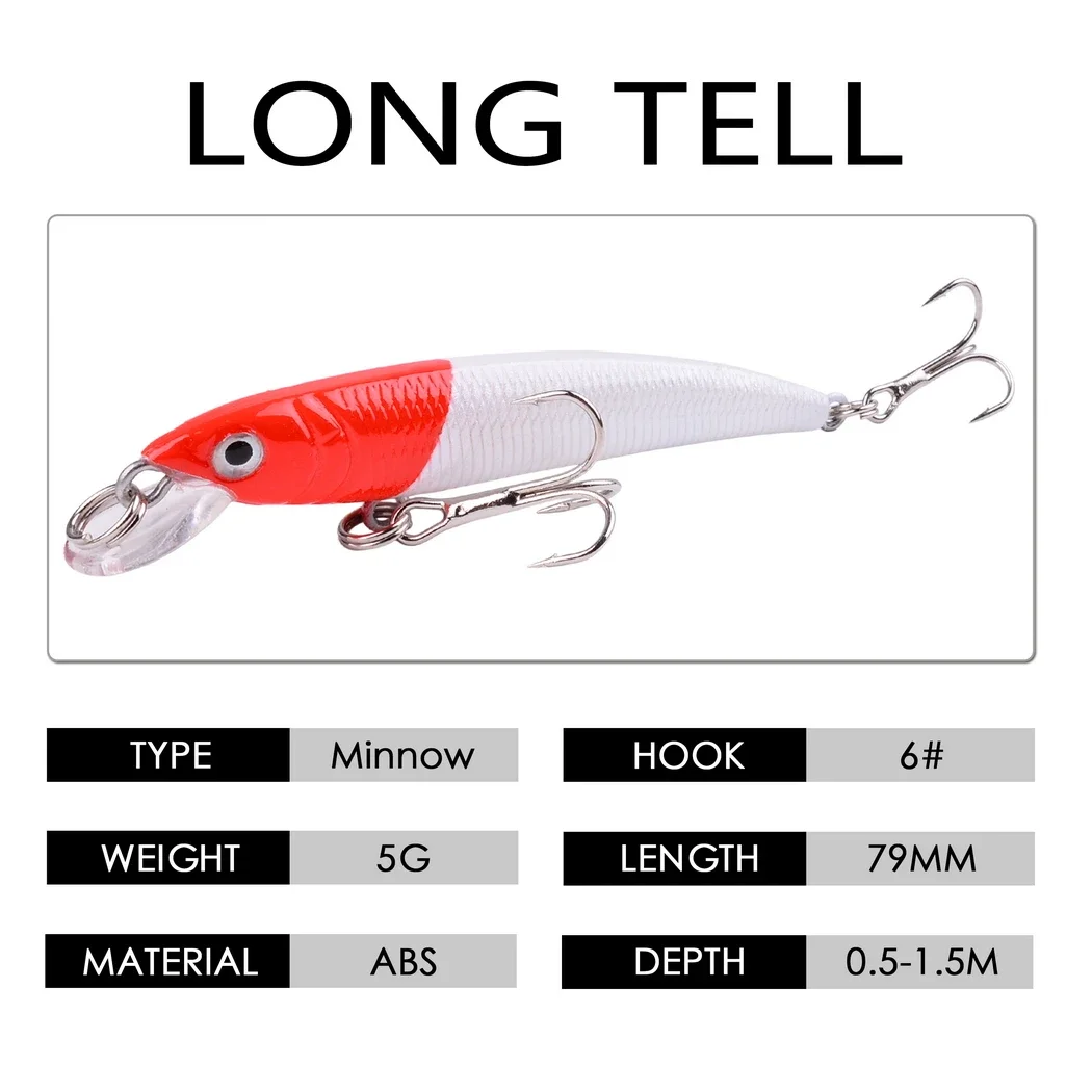 12 Uds Señuelos de Pesca cebo 3D ojo 8cm/5g Minnow Crankbait Wobblers perca cebo Artificial Lucio carpa cebo Swimbait señuelo de pesca - imagen 3