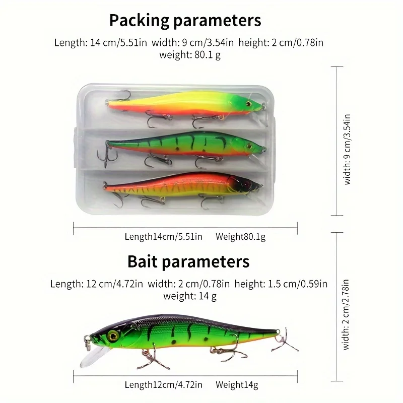 Señuelos de Pesca de pececillos, cebo duro profesional, 12cm, 14g, Jerkbait, Lucio, Carkbait, Wobblers, Swimbait, 3 piezas - imagen 4