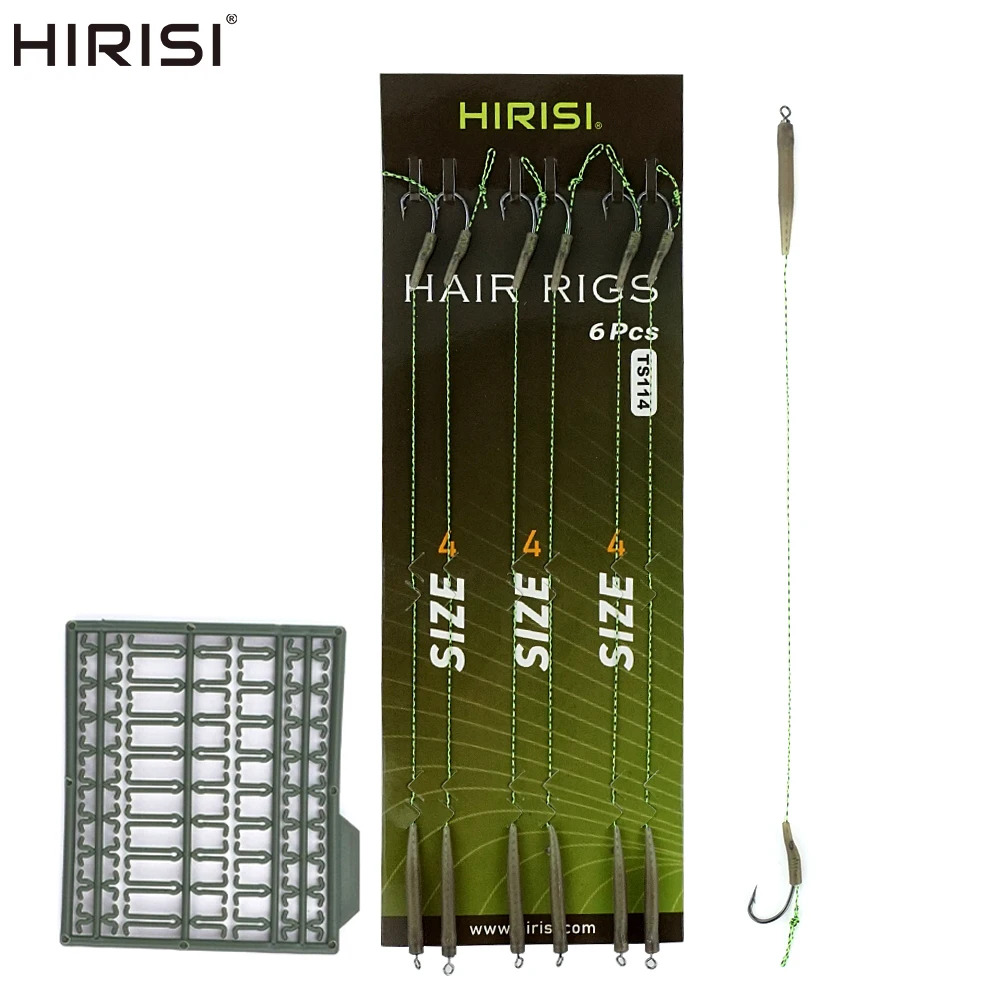 Hirisi-aparejos de pesca de carpa, 6 piezas, listos para usar, anzuelos atados, con Boilie Stoper V, Terminal de parada, accesorios TS114