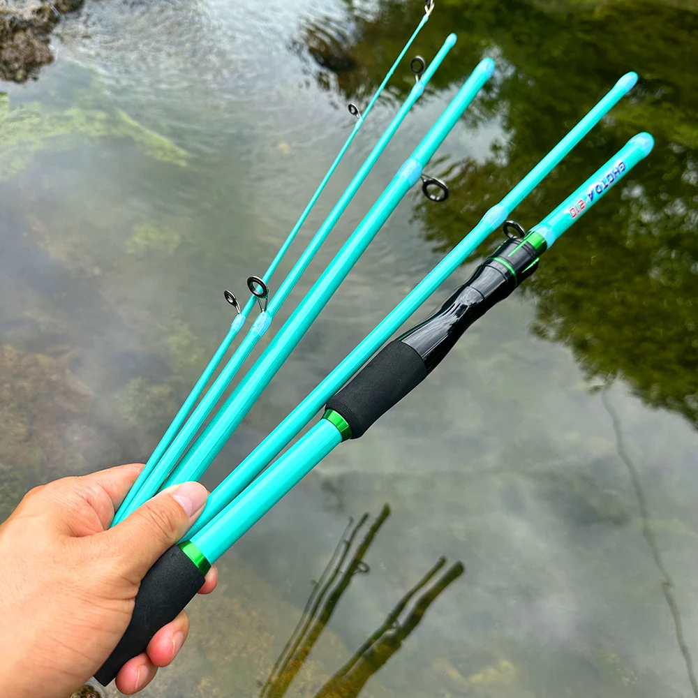 Caña de pescar con señuelo de agua dulce portátil, caña de pescar de punta sólida de alta sensibilidad, 1,8 m/2,1 m, fundición/Spinning para todas las aguas