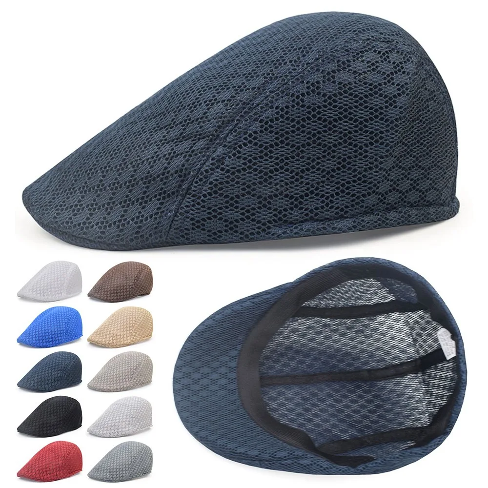 Casual versión coreana sombrero de lengua de pato Color sólido boinas de malla hueca transpirable sombrero delantero Unisex - imagen 4