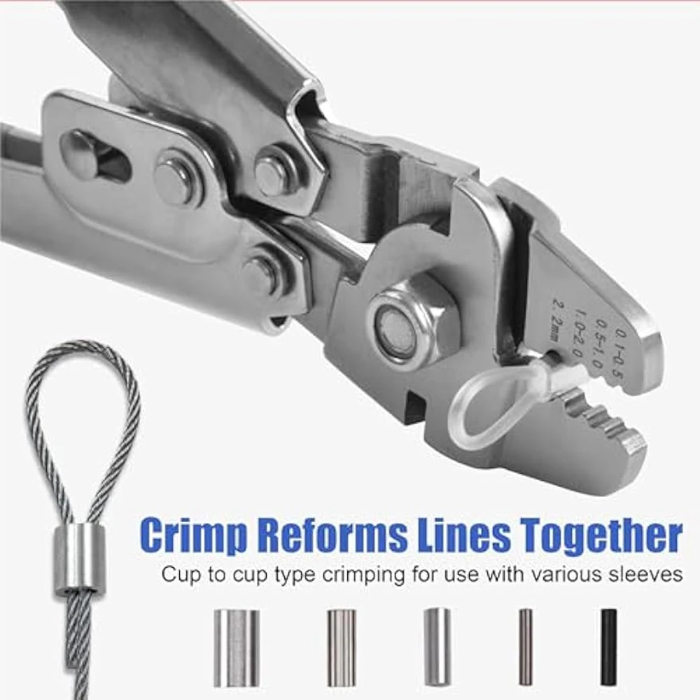 Alicates de prensado de pesca con manguitos de crimpado de 500 piezas, crimpadora manual de acero inoxidable, herramienta de crimpado de cuerda de alambre, kit de herramientas de prensado de férula - imagen 5