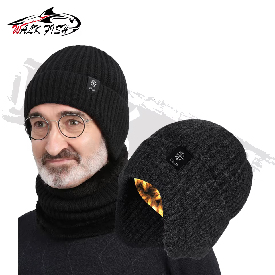 WALK FISH-Sombrero de pesca de invierno, protección para los oídos Unisex, además de terciopelo grueso, conducción al aire libre, cálido, a prueba de viento, tejido para invierno - imagen 3