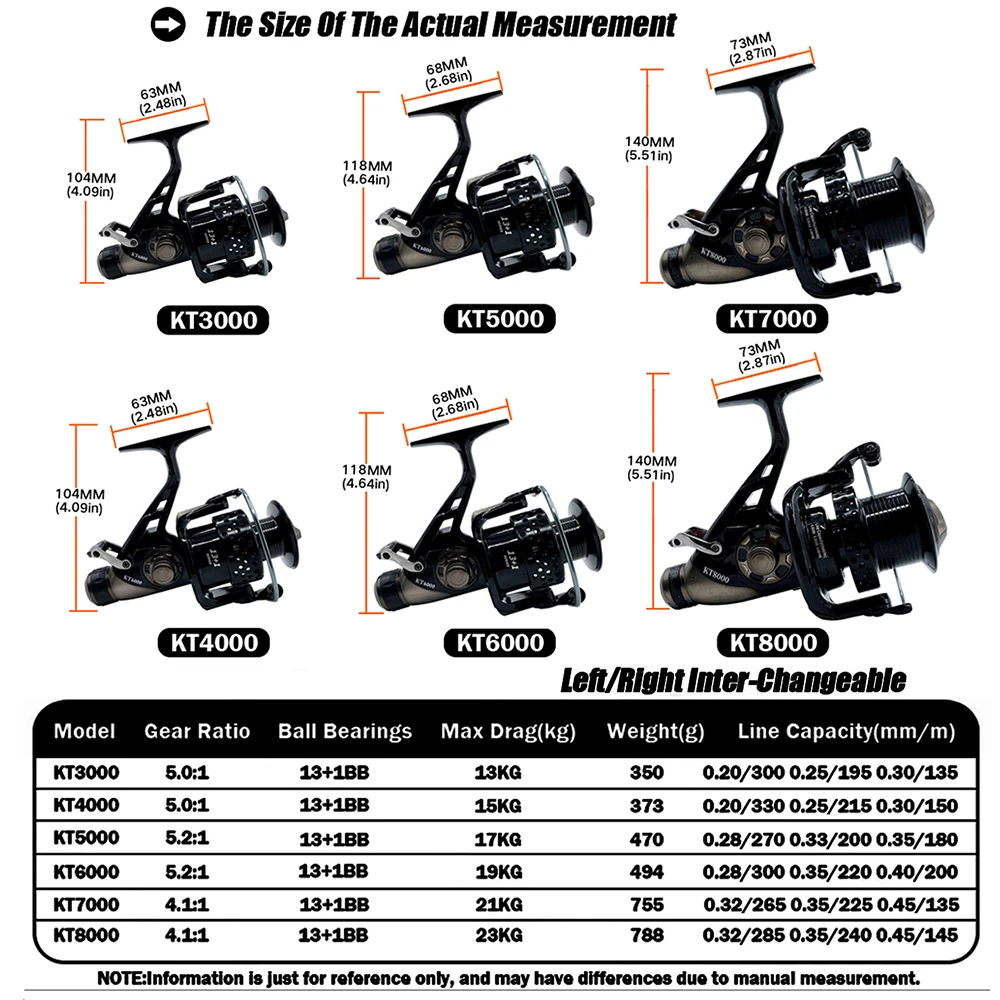 GHOTDA-carrete giratorio de pesca, accesorio para pesca, serie KT3000-8000, 5,0: 1/5,2: 1/4,1: 1 13 + 1 - imagen 2