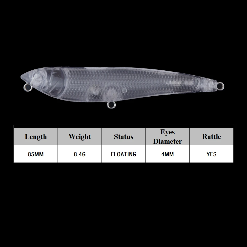 Chan'sHuang 20 piezas cebo en blanco sin pintar 8,5 cm 8,4g lápiz flotante caminando el perro DIY hecho a mano aparejos de señuelo de pesca Artificial - imagen 2