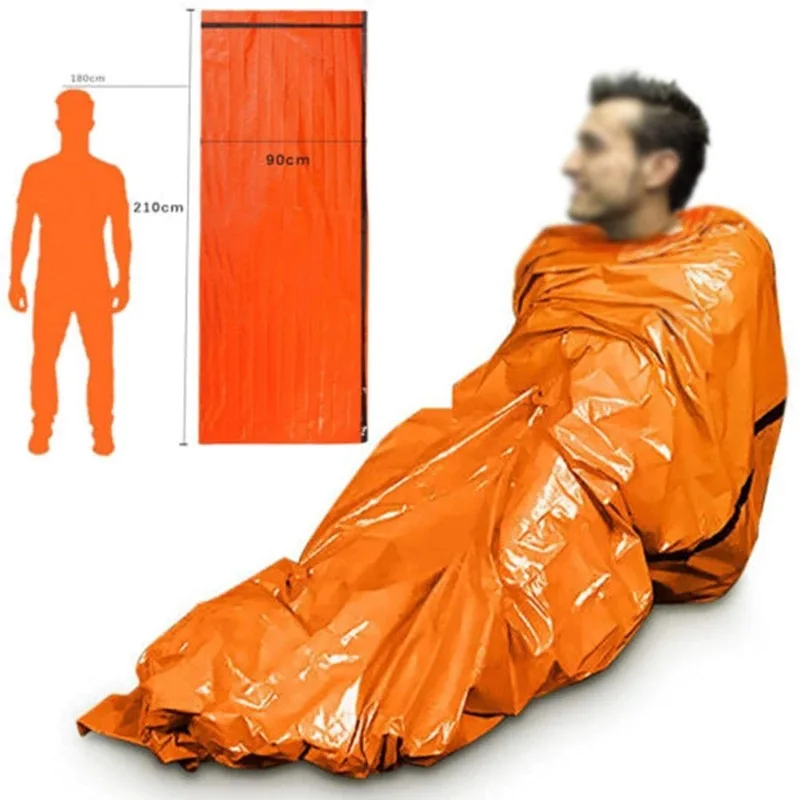 Saco de dormir portátil impermeable para supervivencia de emergencia, equipo de acampada Edc para exteriores, saco térmico, botiquín de rescate de primeros auxilios, manta Mylar - imagen 3