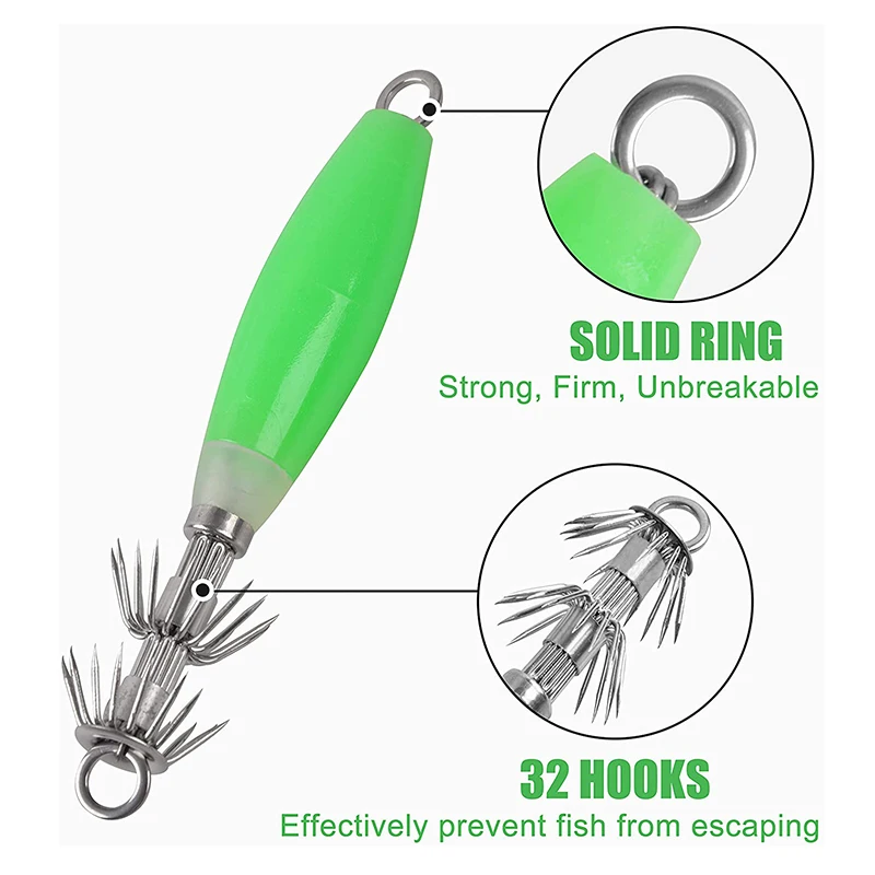 PRO BEROS-anzuelo de calamar luminoso de 5 piezas, anzuelo para pesca, anzuelos artificiales con brillo de pulpo, cebo duro para camarones - imagen 3