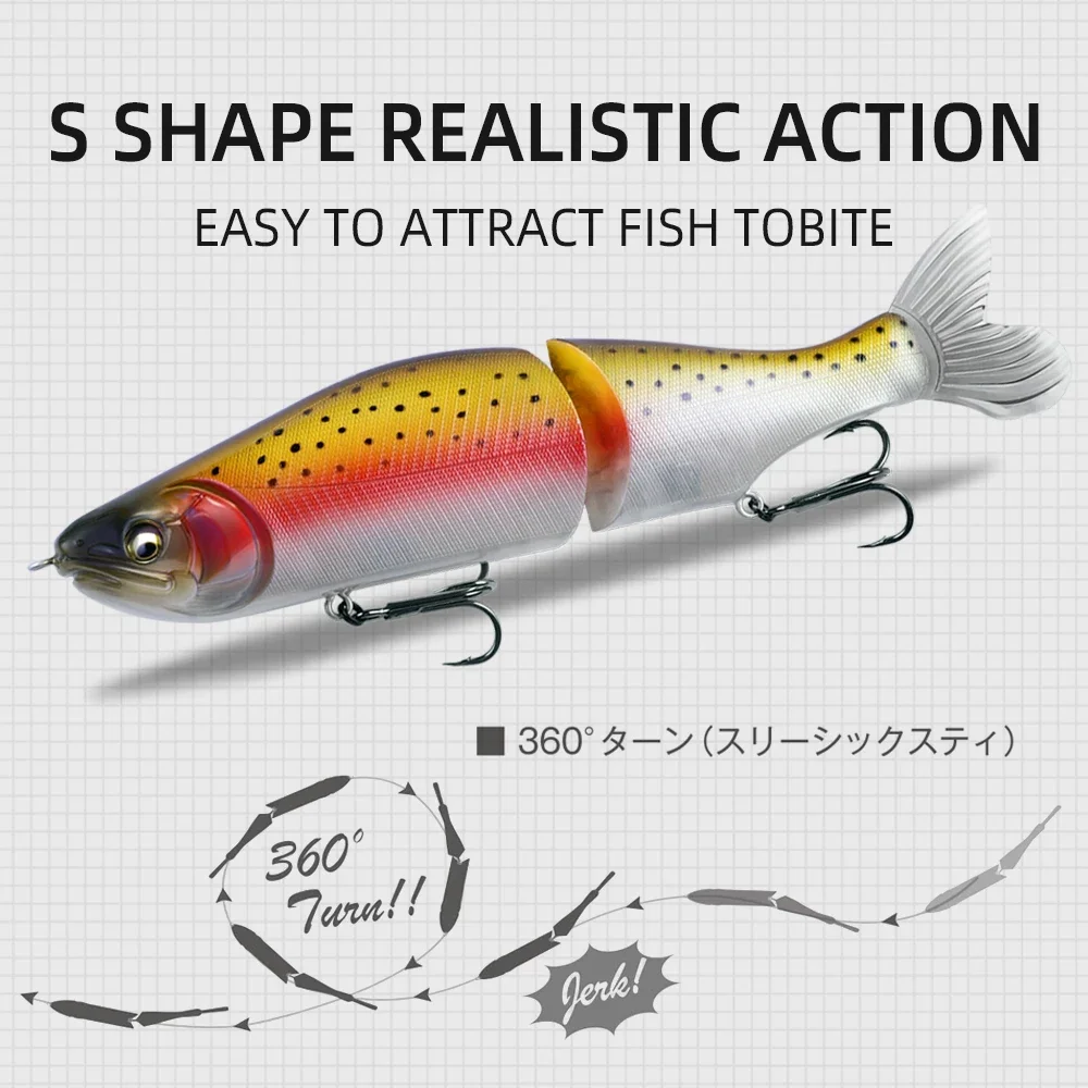 TSUYOKI Glide bait Lures 185mm 64g Jointed Swimbait ABS Body With Soft Tail SwimBaits I-Slide 185 Glidebait to Target Big Bass - imagen 3