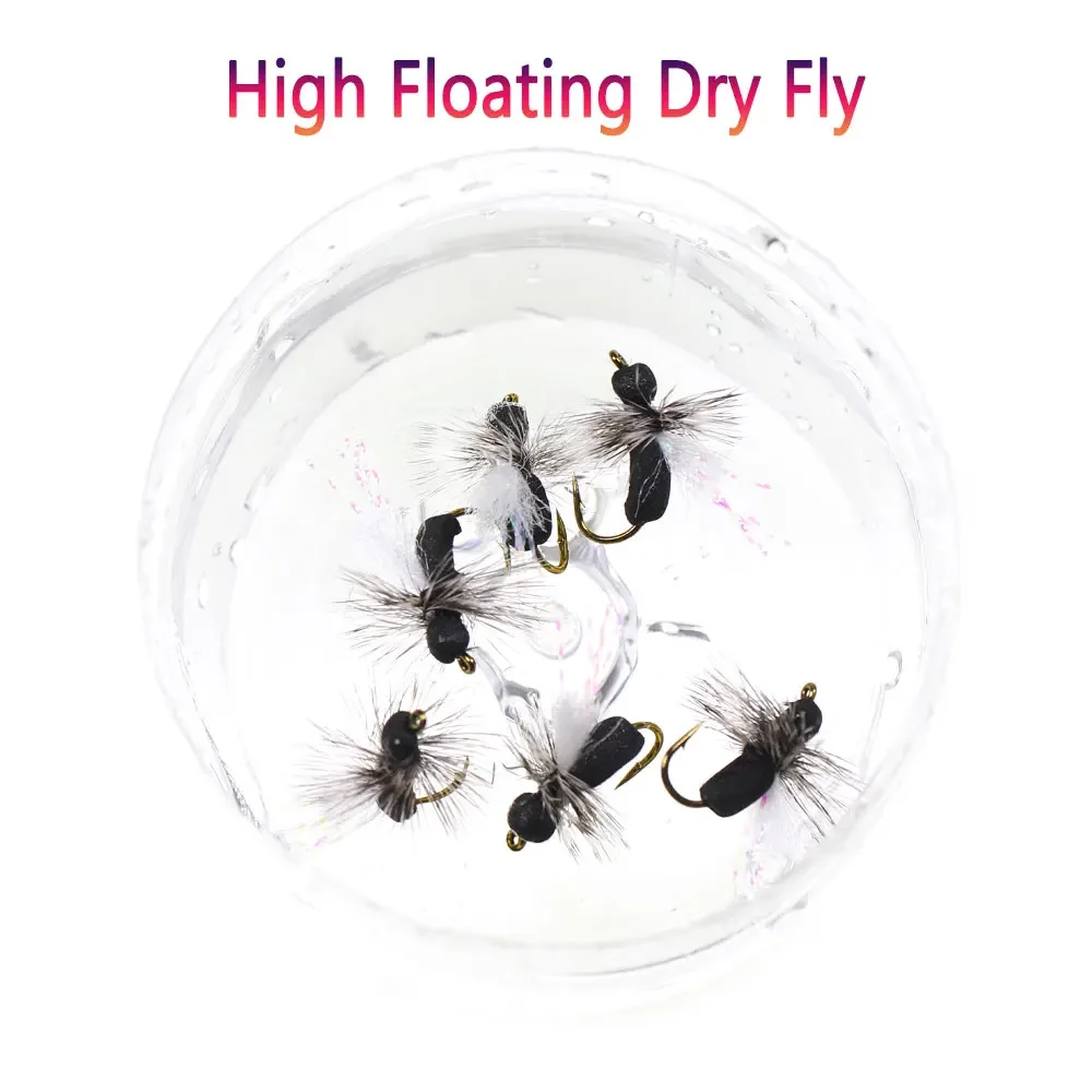 Bimoo 6 piezas # 10 Grizzly Hackle espuma hormiga mosca flotante negro mosca seca Para poste ala insecto Artificial cebo trucha Char Señuelos de pesca - imagen 5