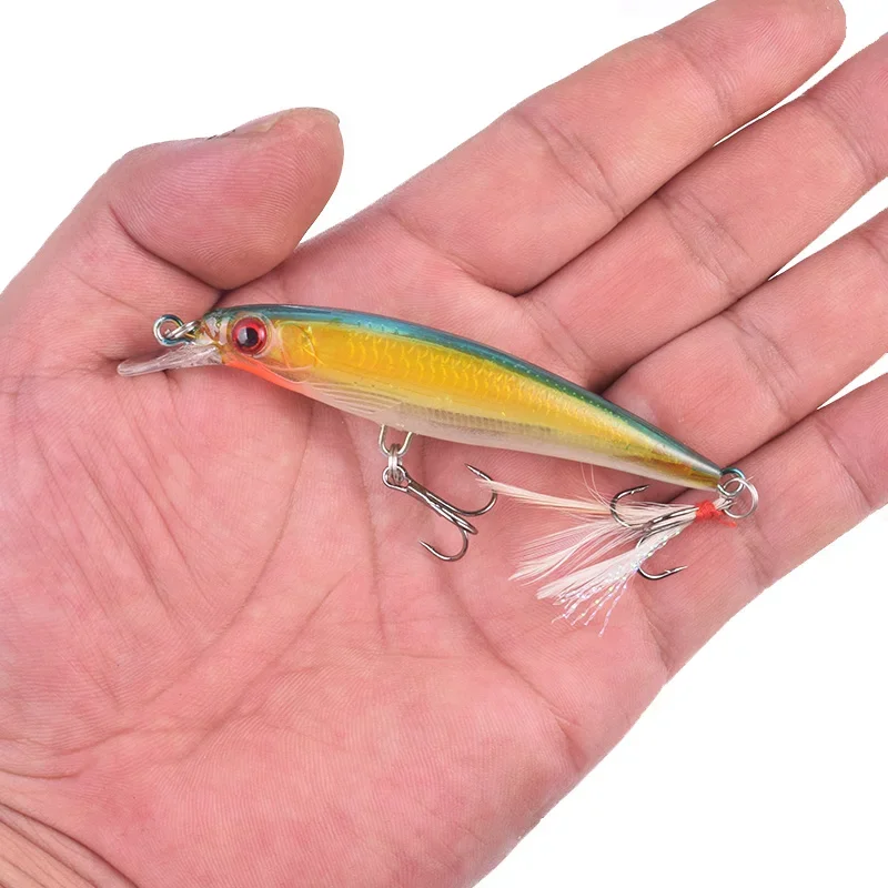 Señuelos de pesca de pececillo que se hunden, 9cm, 7g, aparejos Wobbler, cebos artificiales de plástico, anzuelos de plumas para Lucio, lubina, Peche, Crankbaits, 1 ud. - imagen 5