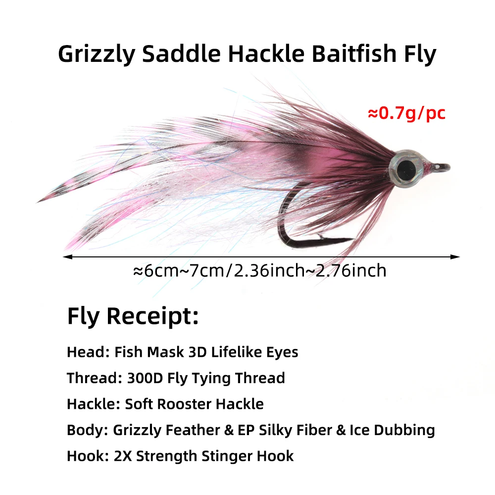 Wifreo 4 unids/caja 2,3 "~ 2,7" de longitud Grizzly sillín Hackle ojos 3D Baitfish mosca pequeñas serpentinas moscas trucha lubina señuelo de pesca cebos - imagen 2