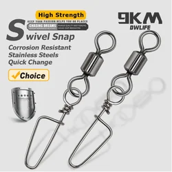 9KM 50Pcs Fishing Swivels Snap Coastlock Snap Quick Change Clip Stainless Steel & Copper Saltwater Fishing Connector Tackle