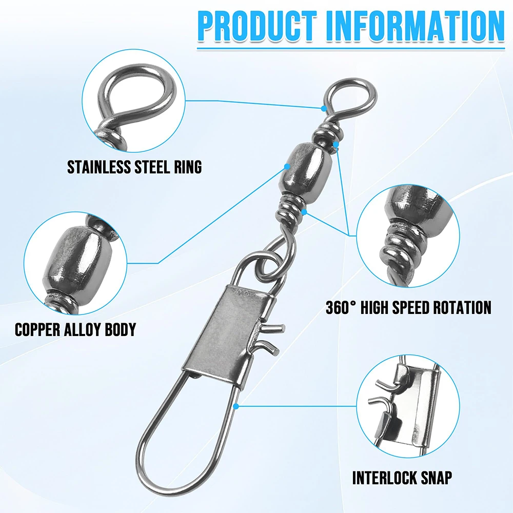 Kit de broches giratorios de pesca de barril, 100 Uds., giratorios de barril con broches de seguridad, conexión rápida, accesorios de aparejos de pesca giratorios - imagen 3