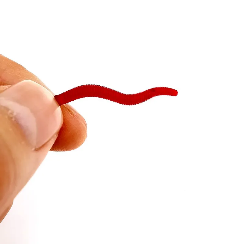 Gusanos luminosos rojos de Pesca, cebo suave realista, simulación de lombriz de tierra, carpa, lubina, señuelos artificiales de silicona, 60/120 Uds. - imagen 5