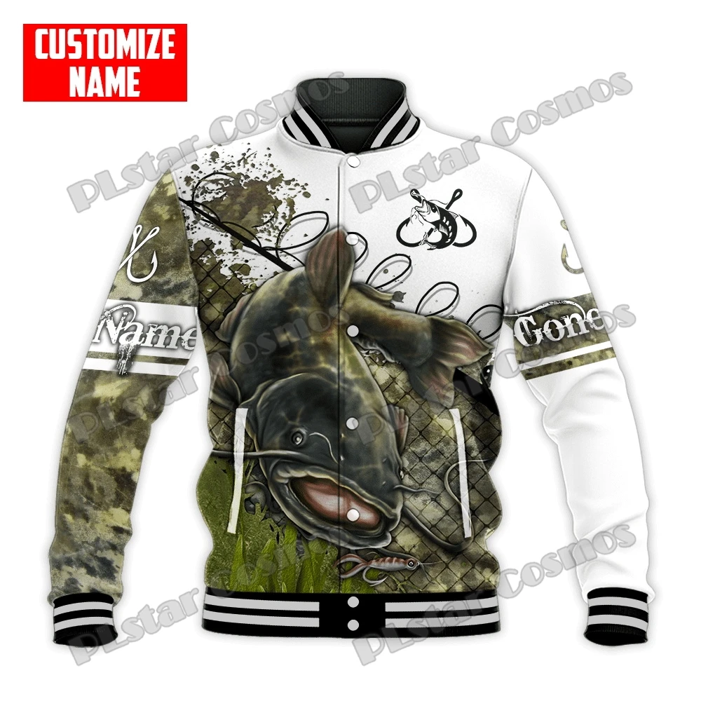 Nombre personalizado Walleye Fishing 3D impreso moda hombres Bomber chaqueta a presión completa Unisex Casual chaqueta de béisbol de invierno FX22 - imagen 4