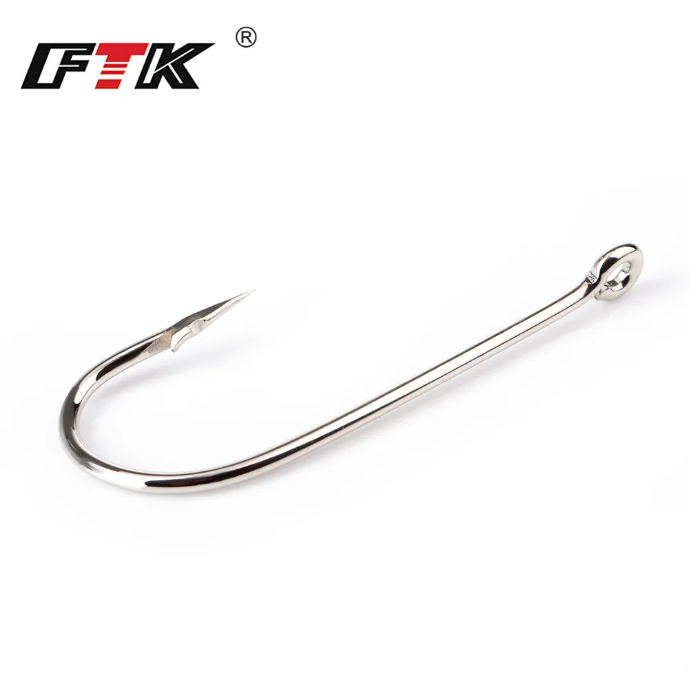 FTK 100 Uds. Anzuelo de púas afiladas de acero de alto carbono, anzuelos de pesca en el mar, anzuelo Kirby anillado de mango largo, accesorios de pesca de agua salada - imagen 3