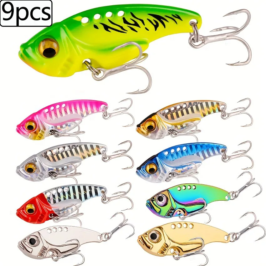 Señuelo de Pesca con cuchara giratoria VIB de Metal para invierno, 9 Uds., 3g, 7g, 10g, 15g, 20g, plantillas, cebos artificiales con vibración, señuelos para lubina y trucha, aparejos de Pesca - imagen 5