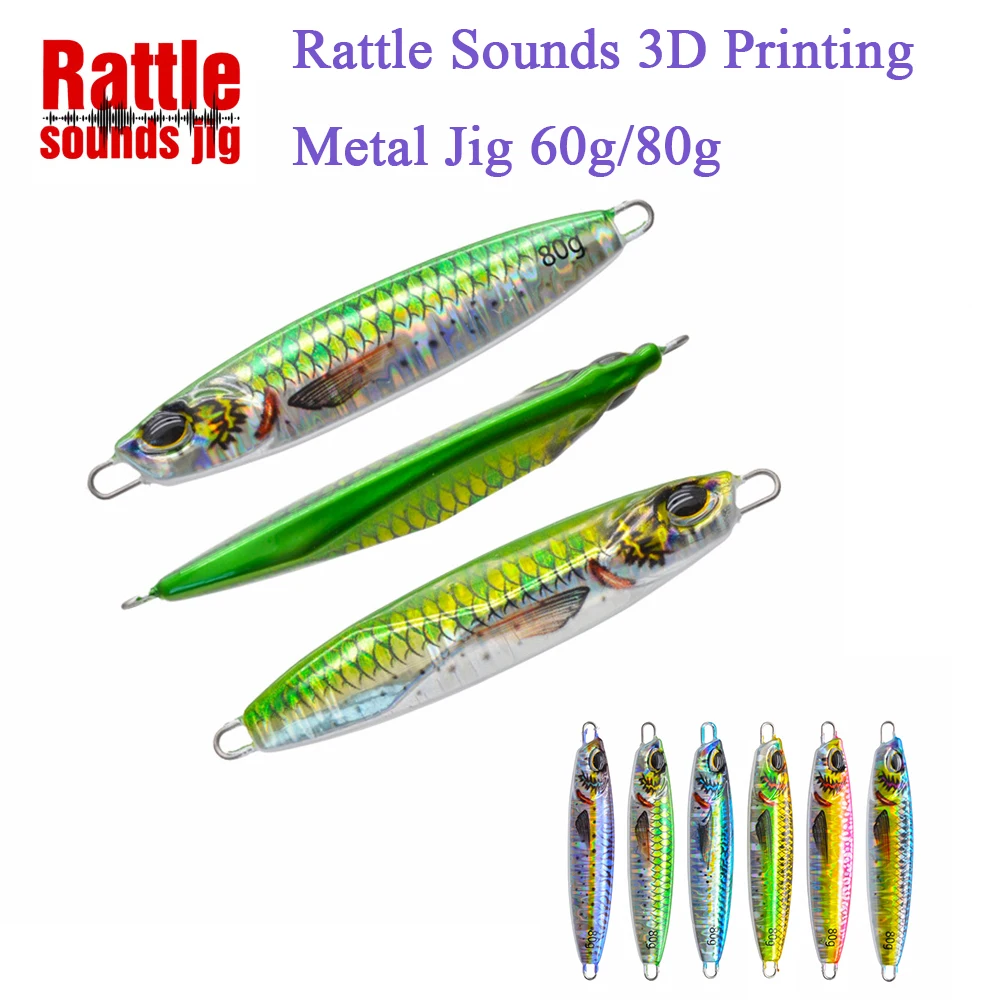 Plantilla de Metal de caballa de Rattlin 3D, 60g, 80g, señuelo de pesca Jigging Shore, arrastre de Metal fundido, cebo para trucha, señuelos de agua salada para atún Marlin - imagen 3